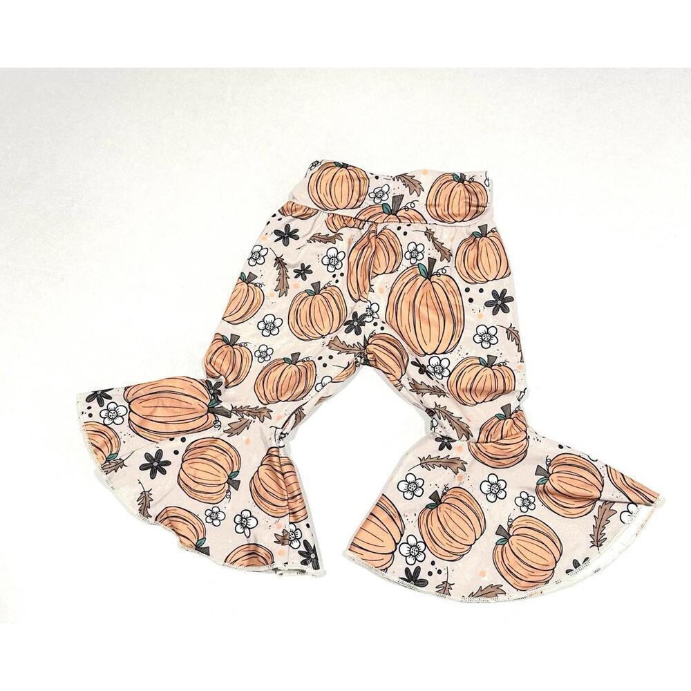 Toddler Girls' Pumpkin Bell Bottom Pants Fall Floral Ruffles Size 12-18month